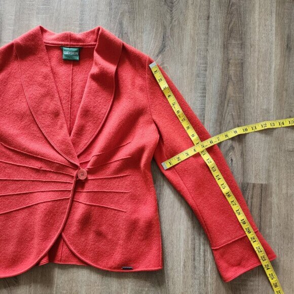Vintage Geiger Orange Red Boiled Wool Sweater Cardigan Jacket - Picture 7 of 9
